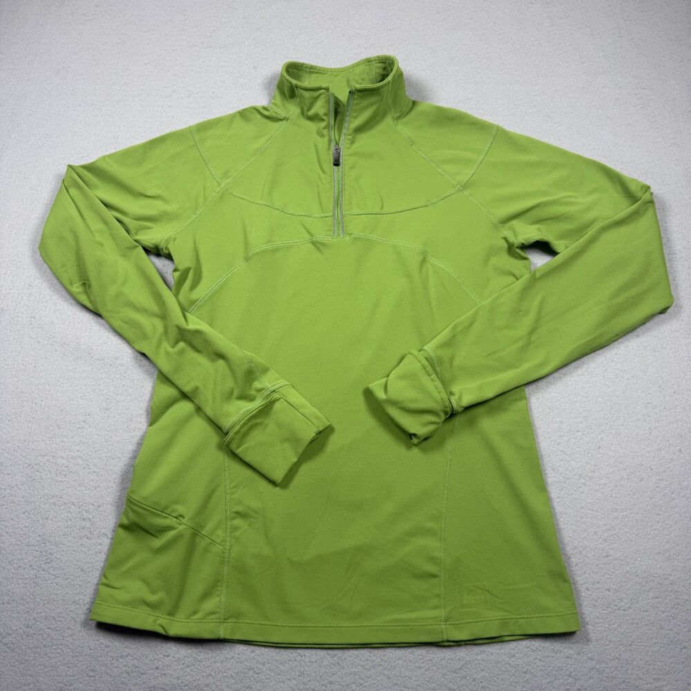 REI Co-op Women's S Lime Green 1/4 Zip Pullover Thumbholes Hiking Running Top